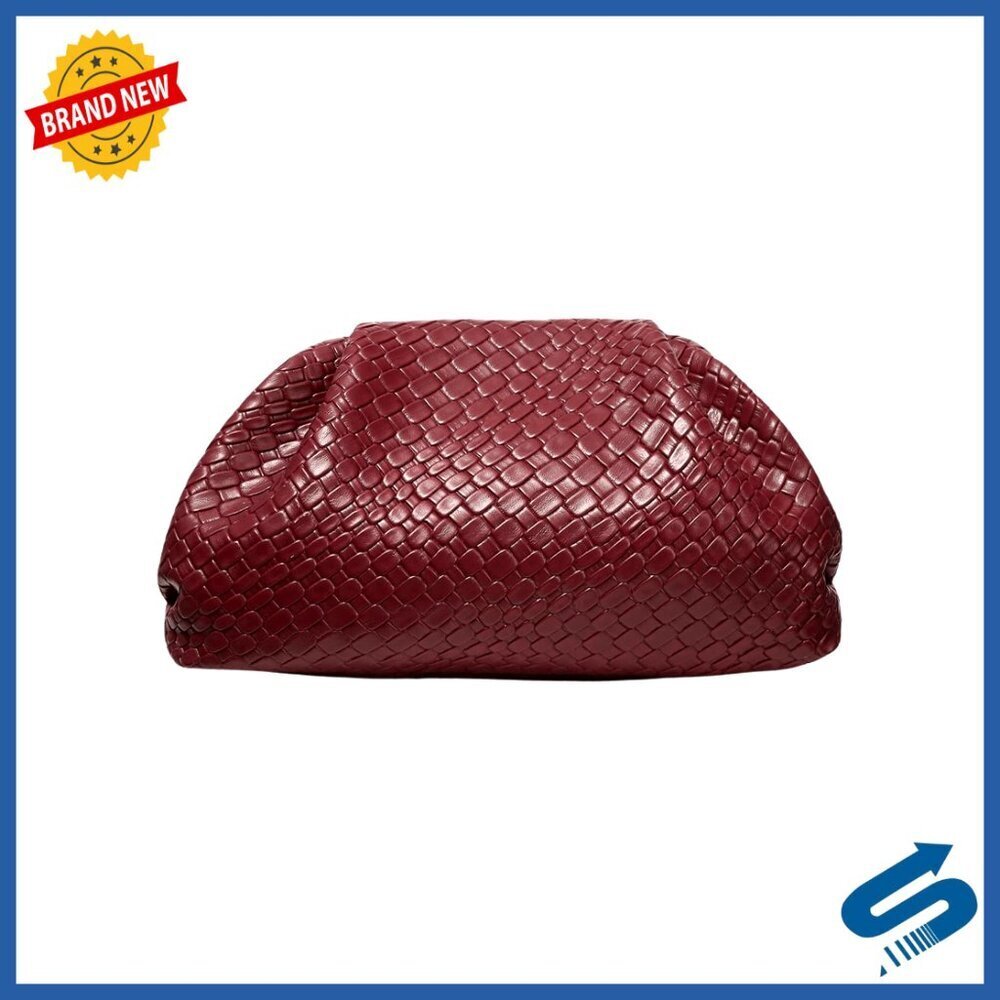 Woven Evening Clutch Elegant Faux Leather Dumpling Purse No Strap